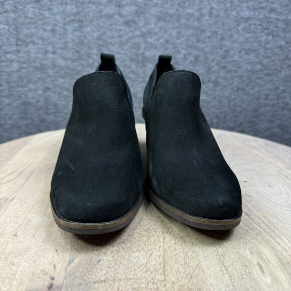 Lucky Brand Womens Black Suede Ankle Booties Size 6.5 / 37 With Stacked Heel - Picture 2 of 8